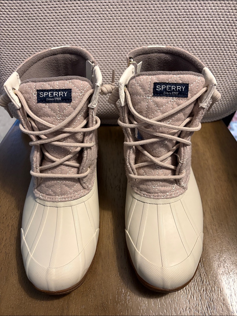 Sperry Quilted Pink and Cream Duck Boots